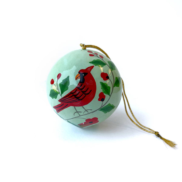 Ornaments 4 Orphans - Cardinal Bird Paper Mache Ball Ornament
