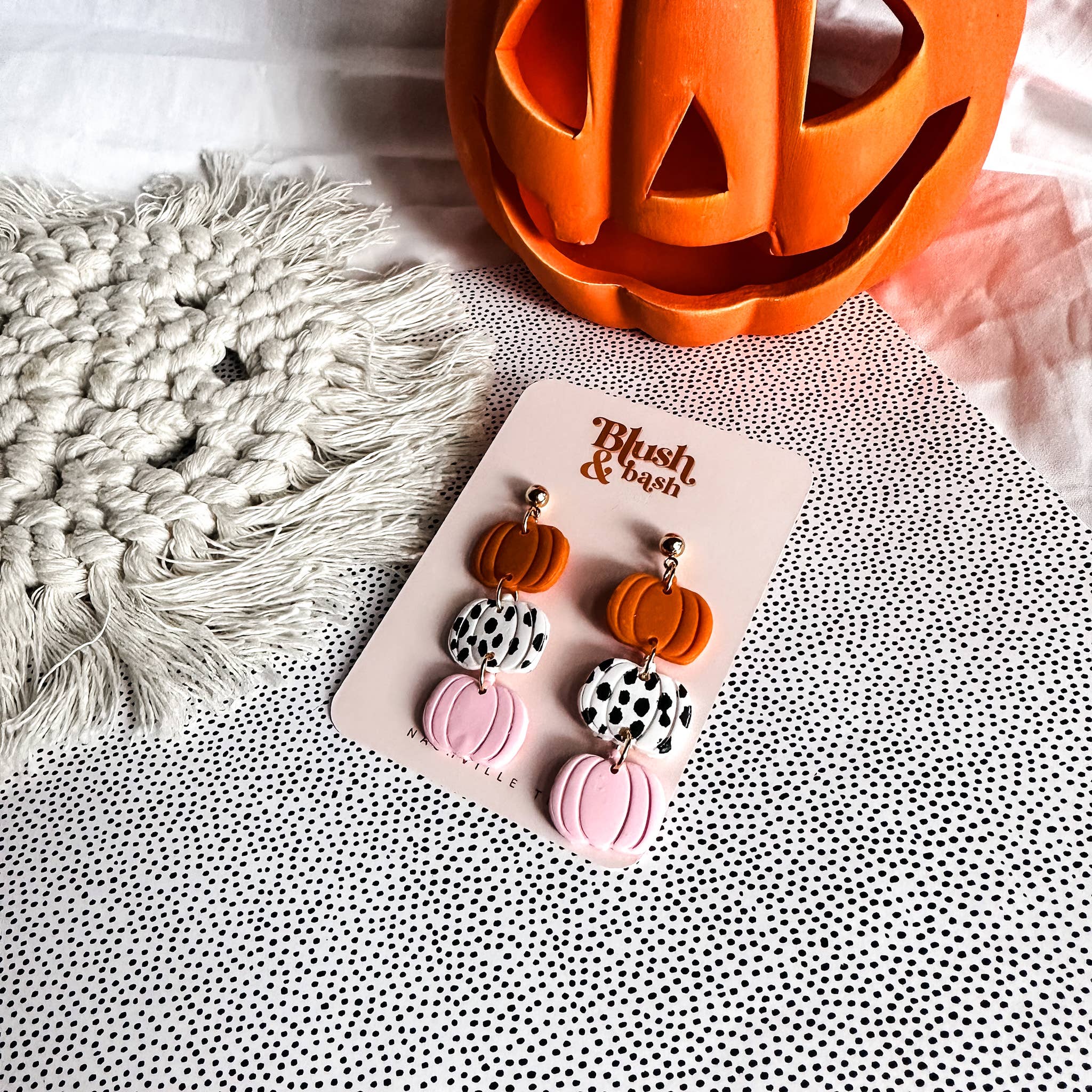 Blush and Bash Studio - Tiered Pumpkin Dangle Earrings