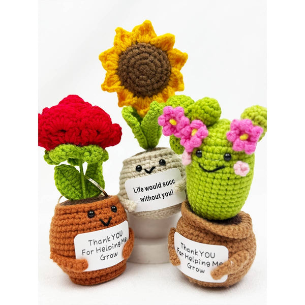 Love and Repeat - Positive Crochet Potted Succulent KeyChain