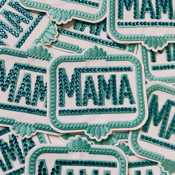 TEELUX - 3" Teal MAMA with Rhinestones  -  Embroidered Hat Patch