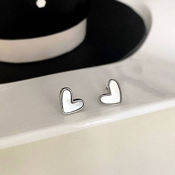 Perimade & Co. LLC - Mother of Pearl Heart Stud Earrings in 925 Sterling Silver