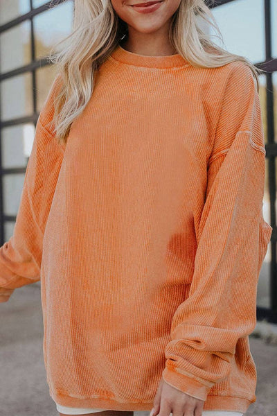 Pretty Bash - Ribbed Oversized Long Sleeve Sweatshirt: XL / Apricot