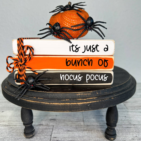 Ruaille Buaille Co - October home decor | Mini book stacks for Halloween - Hocus
