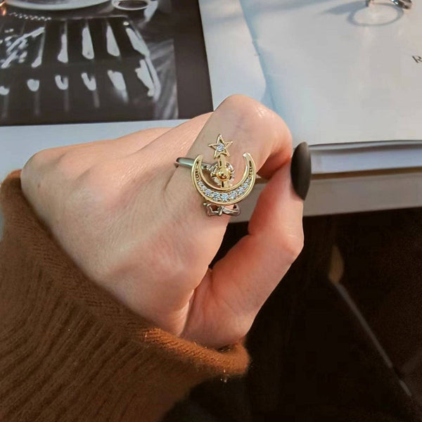 Perimade & Co. LLC - Moon Star Anxiety Fidget Spinner Ring in Solid Copper
