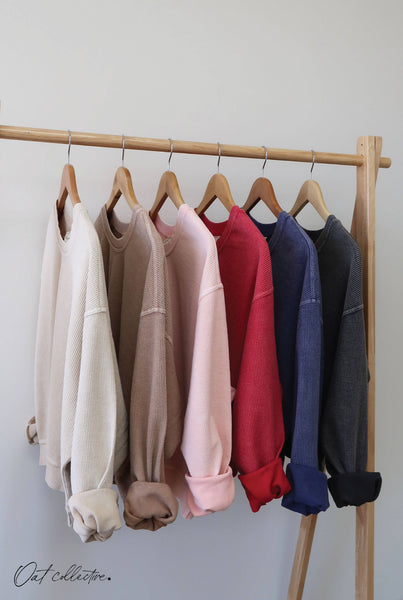 OAT COLLECTIVE - PREMIUM BASIC Cropped Thermal Vintage Pullover