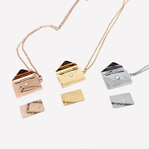 Mio Queena - "I Love You" Stainless Steel Openable Envelope Necklace- FGS