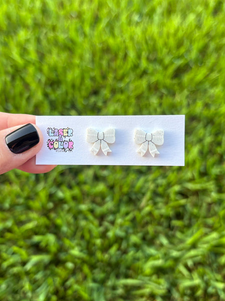 Laser & Color Designs LLC - Football Earrings, Football Bow Glitter Studs, Game Day 