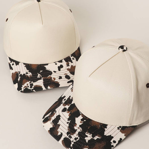 Fashion City - Two Tone Cow Printed Brim Canvas Trucker Hat
