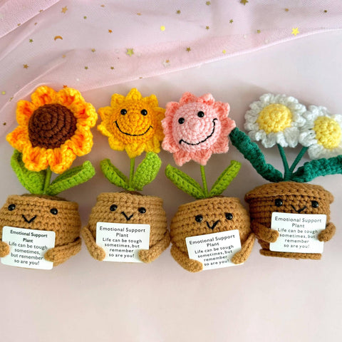 TOMOPOD LLC -  Crochet Flowers in Pot, Sunflower, Cute Daisy Support Gift