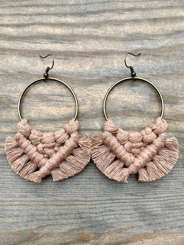 HK Macrame Jewelry - Large Square Knot Earrings - Mocha & Bronze