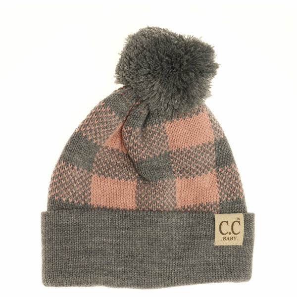 C.C Beanie - BABY Buffalo Plaid Pom Beanie Newborn/Knit Hat