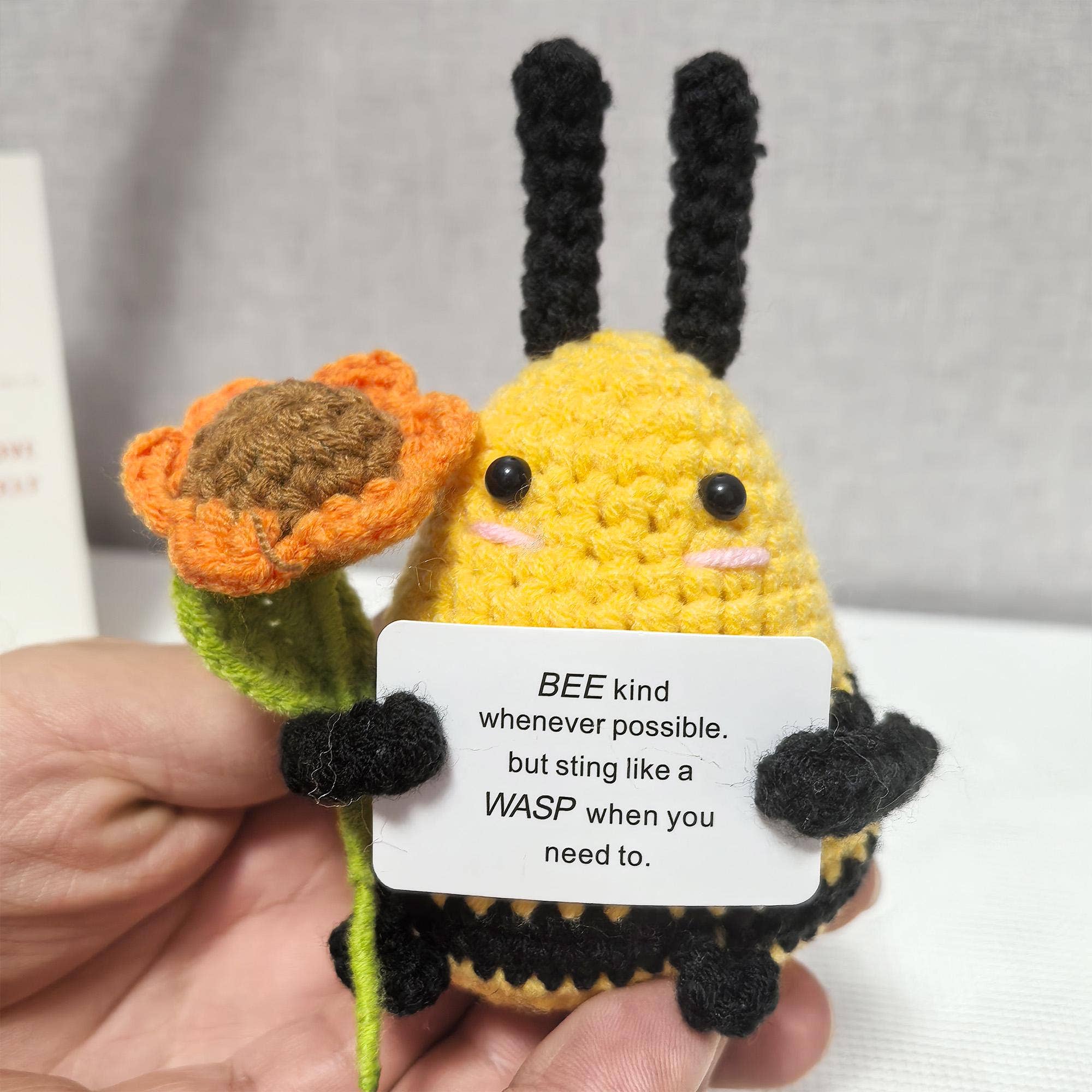 Adorable Handmade Crochet Bee With Sunflower - Thumbnail 3