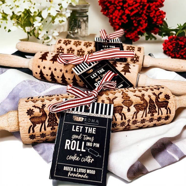 Gia Roma - Christmas Kitchen Gifts, Wood Rolling Pin for Holiday Cookie