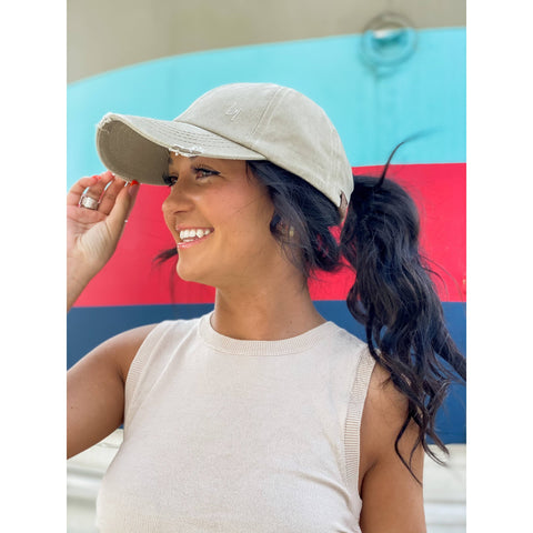 C.C Beanie - Washed Denim Criss-Cross High Ponytail CC Ball Cap BT799C