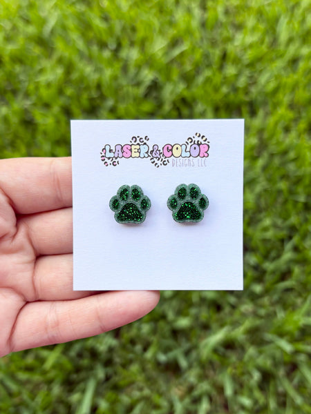 Laser & Color Designs LLC - Glitter Paw Print Studs, Mascot Studs, Team Spirit