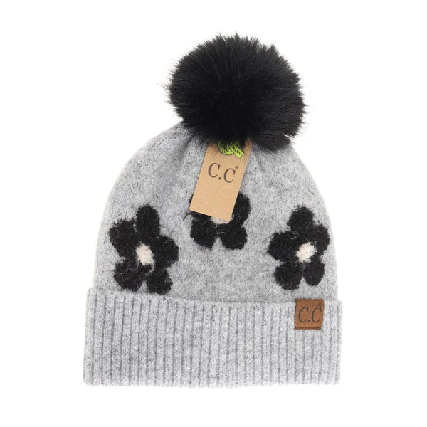 C.C Beanie - Daisy Contrast Faux Fur Pom C.C Beanie HTC0079