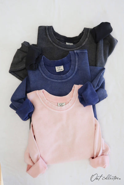 OAT COLLECTIVE - PREMIUM BASIC Cropped Thermal Vintage Pullover