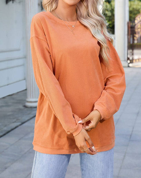 Pretty Bash - Ribbed Oversized Long Sleeve Sweatshirt: XL / Apricot