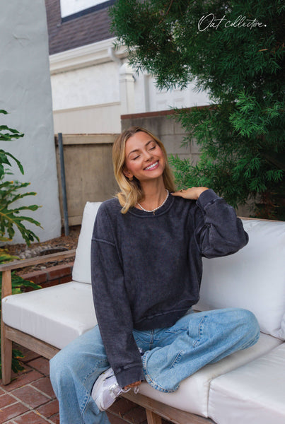 OAT COLLECTIVE - PREMIUM BASIC Cropped Thermal Vintage Pullover
