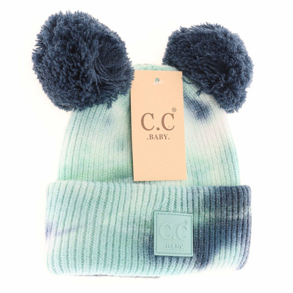 C.C Beanie - Baby Tie Dye Double Fur Pom Beanie - Newborn/Knit Hat