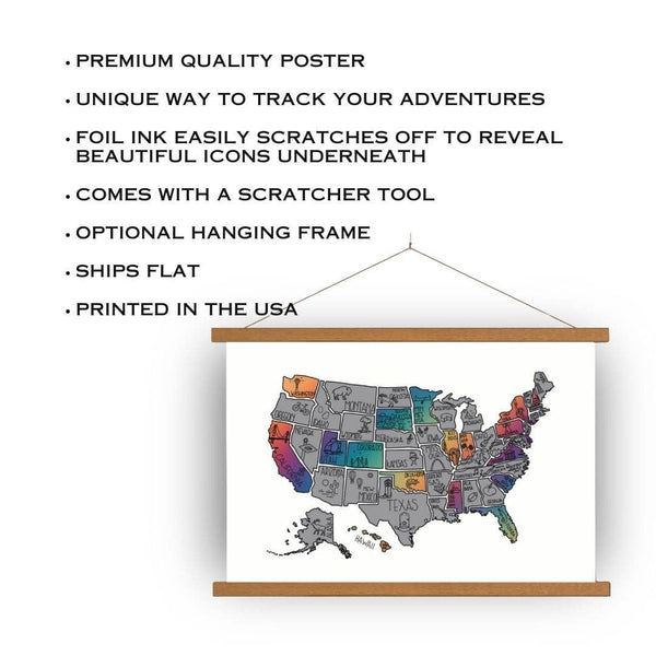 Track Your Adventures - Silver 50 States USA Scratch Off Map with Icons