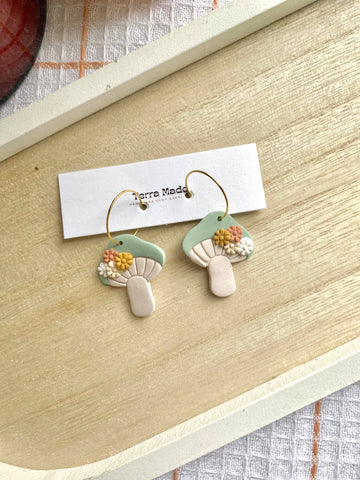 Terra Made - Retro floral mushroom dangle earrings