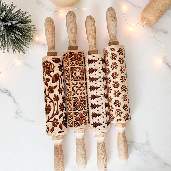 Gia Roma - Christmas Baking Gift Set Wooden Rolling Pins Holiday Cookie