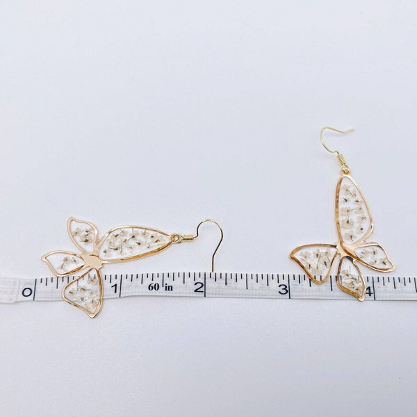 Mio Queena - Queen Anne's Lace Butterfly Shape Dried Flower Earrings -PDF