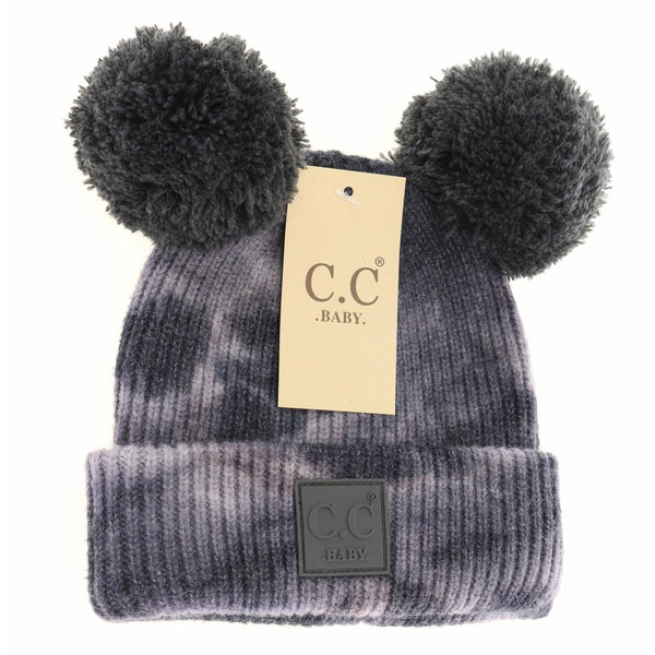 C.C Beanie - Baby Tie Dye Double Fur Pom Beanie - Newborn/Knit Hat