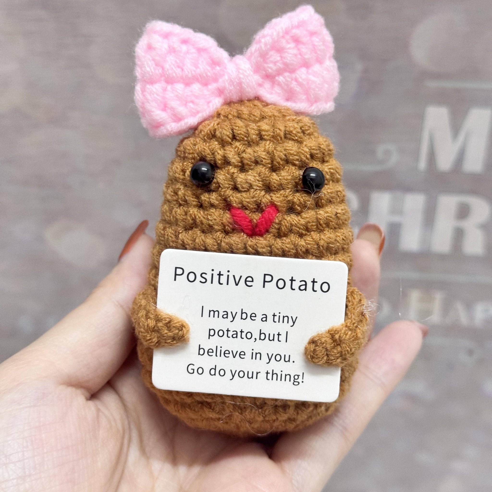 Adorable Handmade Crochet Pickle/Potato With Bows - Thumbnail 4