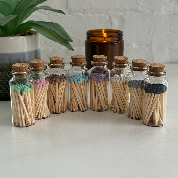 How's It Glowing Candle Co. - Apothecary Match Vials (40 matches & Striker) | Glass & Cork