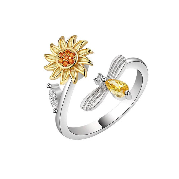 Perimade & Co. LLC - Sunflower Anxiety Fidget Spinner Ring in 925 Sterling Silver