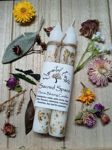 Elemental Earth Shop - Sacred Space Herbal Intention 6 inch taper candle set