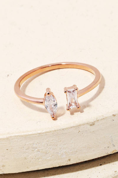 Anarchy Street - Gold Dipped Delicate Rhinestone Stud Open Ring