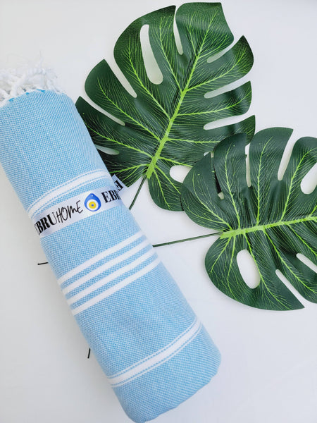 EBRU Home - Beach Towel Sand Proof Thin Turkish Towel,Throw 70x40: Water blue