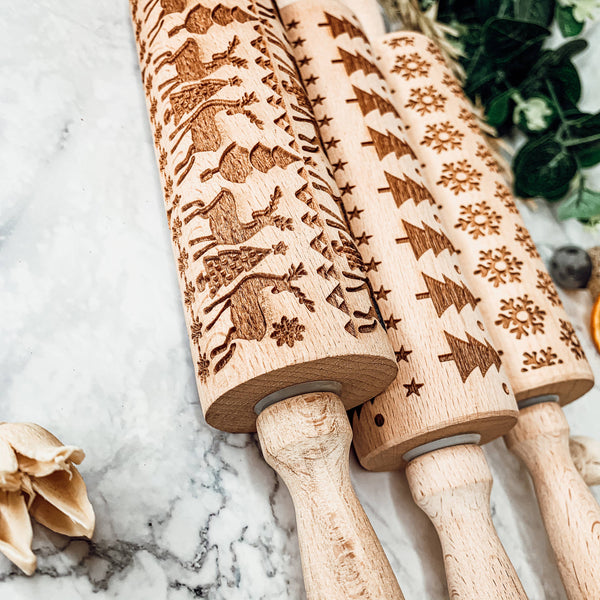 Gia Roma - Christmas Kitchen Gifts, Wood Rolling Pin for Holiday Cookie
