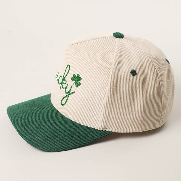 Fashion City - Lucky Script Glitter Heat Press Corduroy Trucker Hat