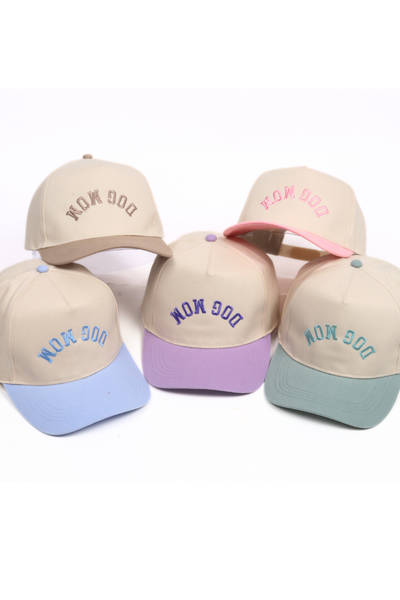 DOG MOM Upside Down embroidery in Two Tone Baseball Cap