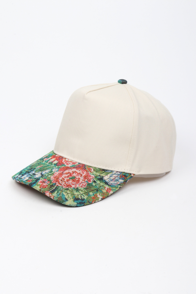 Floral Print Brocade 5 Panels Two Tone Baseball Cap