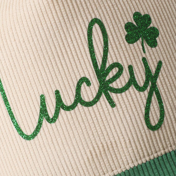 Fashion City - Lucky Script Glitter Heat Press Corduroy Trucker Hat