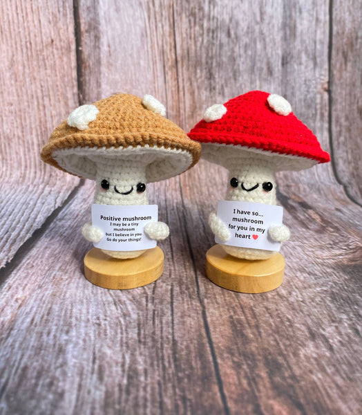 Funny Crochet Positive Mushroom, Handmade Vegetable Doll