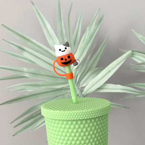 iconic mi - Straw Cover Halloween Spooky Pumpkin Cat