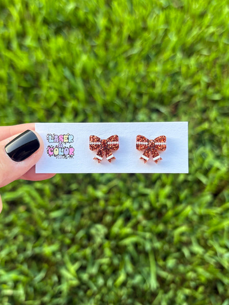 Laser & Color Designs LLC - Football Earrings, Football Bow Glitter Studs, Game Day 