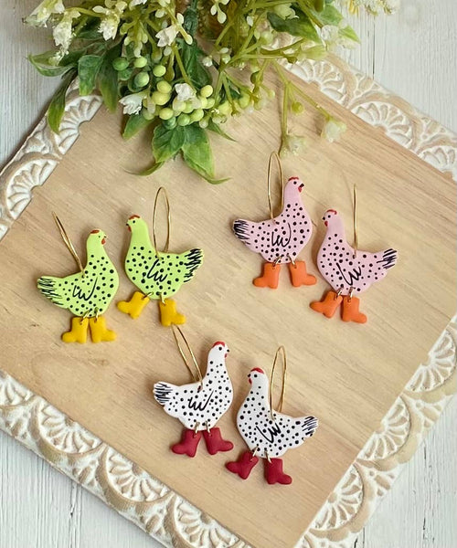 Clayhouse Colours - Chicken with Boots Hoops: White/Red Boots