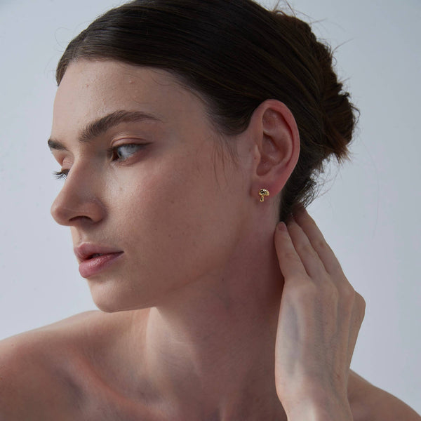 Perimade & Co. LLC - Dainty Cute Mushroom Stud Earrings in 925 Sterling Silver