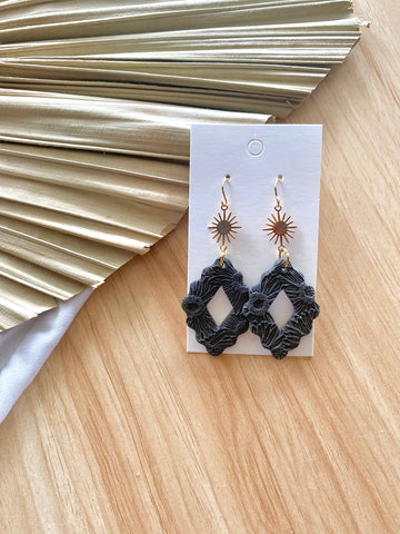 Terra Made - Black daisy squiggle diamond earrings