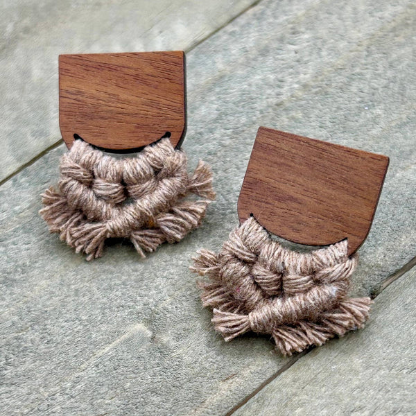 HK Macrame Jewelry - Minimalist Macrame Stud Earrings - Mocha