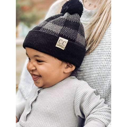 C.C Beanie - BABY Buffalo Plaid Pom Beanie Newborn/Knit Hat