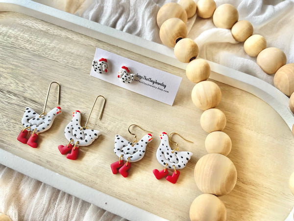 SeizeTheClayJewelry - Chicken Clay Earrings, Chicken Earrings, Farm Animal Earring