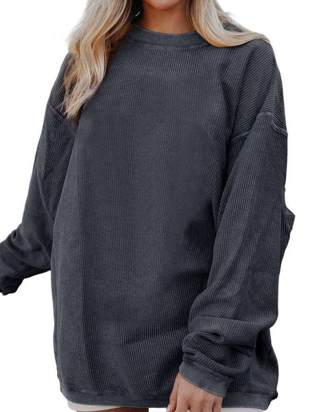Pretty Bash - Ribbed Oversized Long Sleeve Sweatshirt: M / Dark Gray